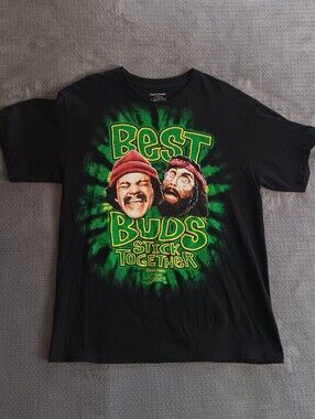 Cheech & Chong Up In Smoke Best Buds Graphic Tee Tshirt Black & Green Mens Large